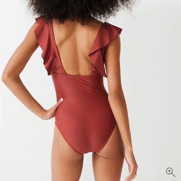 NWT J.Crew Ruched Ruffle One-Piece Swimsuit Magenta Orchid 0 Beach Travel Resort - Picture 4 of 6